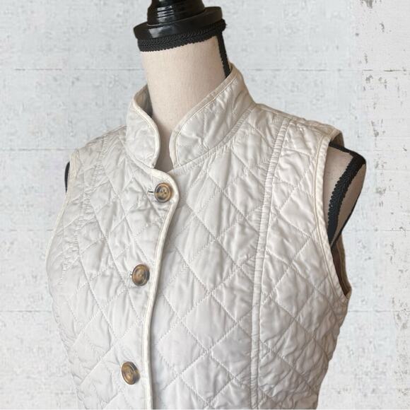 J. Jill Women’s Quilted Puffer Vest Size S Ivory Equestrian Old Money Classic - Picture 2 of 10